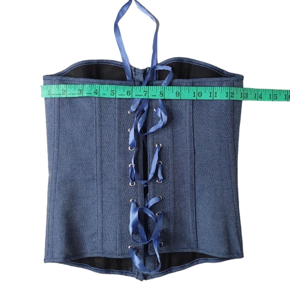 *** SOLD *** Corset in Dark Blue w Boning and Satin Lace-up Back XS - M - Picture 11 of 13